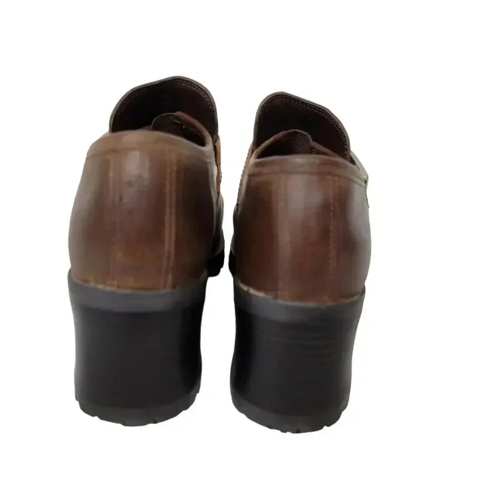 Vintage 1990s Y2K Chunky Heel Square Toe Brown Ankle Boots 6